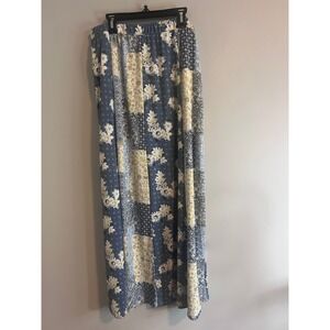 Cato Blue Floral Patchwork Crinkle Maxi Skirt Womens Small Boho Long Flowy Skirt